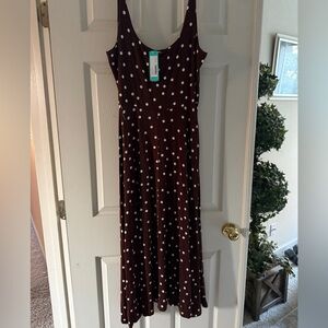 Market & Spruce Brown and White Polka Dot Maxi Dress